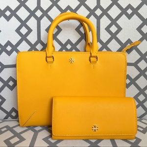 Tory Burch Emerson Tote Yellow & matching Wallet.